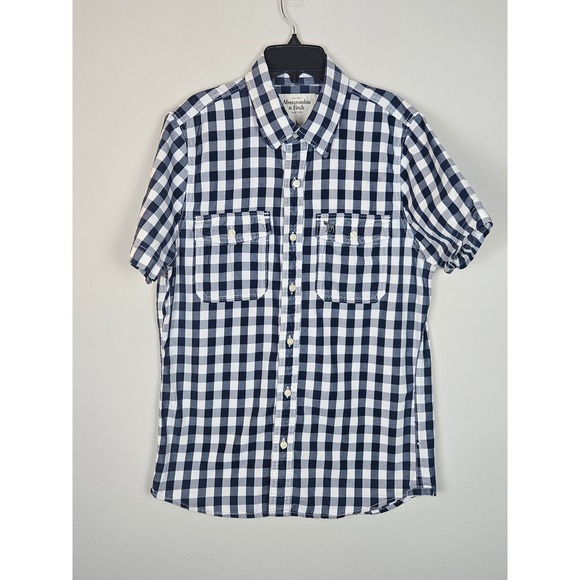 Abercrombie & Fitch Other - Abercrombie Fitch Mens Short Sleeve Gingham Button Down Shirt Navy White Size L
